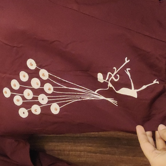 🆕brand new dark maroon three forth bell sleeve embroidered top - Picture 5 of 7